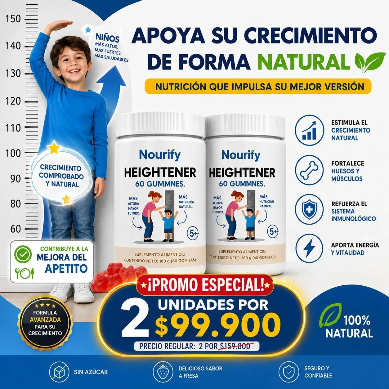 HEIGHTENER 60 GUMMIES Suplemento Natural De Crecimiento paga 1 lleva 2
